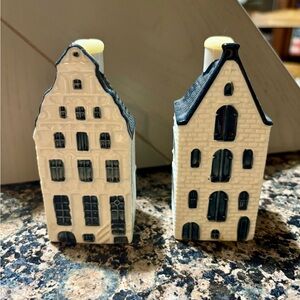 Ceramic House-Shaped Candle Holders - Black and White
